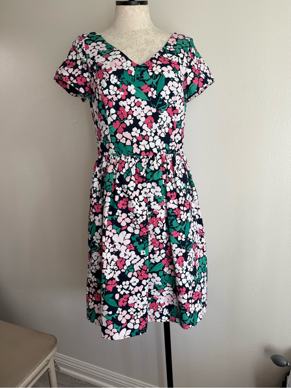 Brooks Brothers Floral Fit And Flair Pink Blue Flower Dress 8 Medium Summer